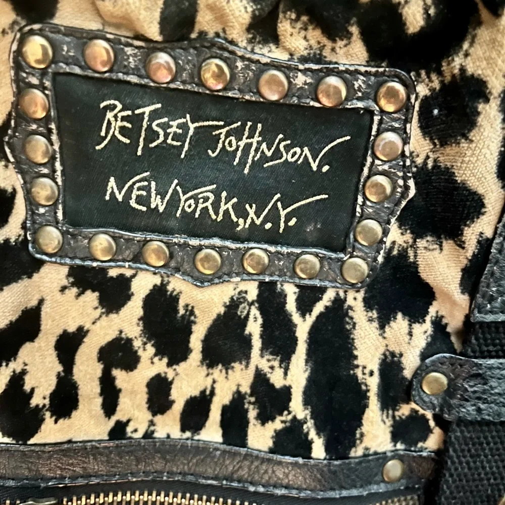 Large Vintage Betsey Johnson Leopard Print Tote Bag with Studded Trim - Picture 2 of 10